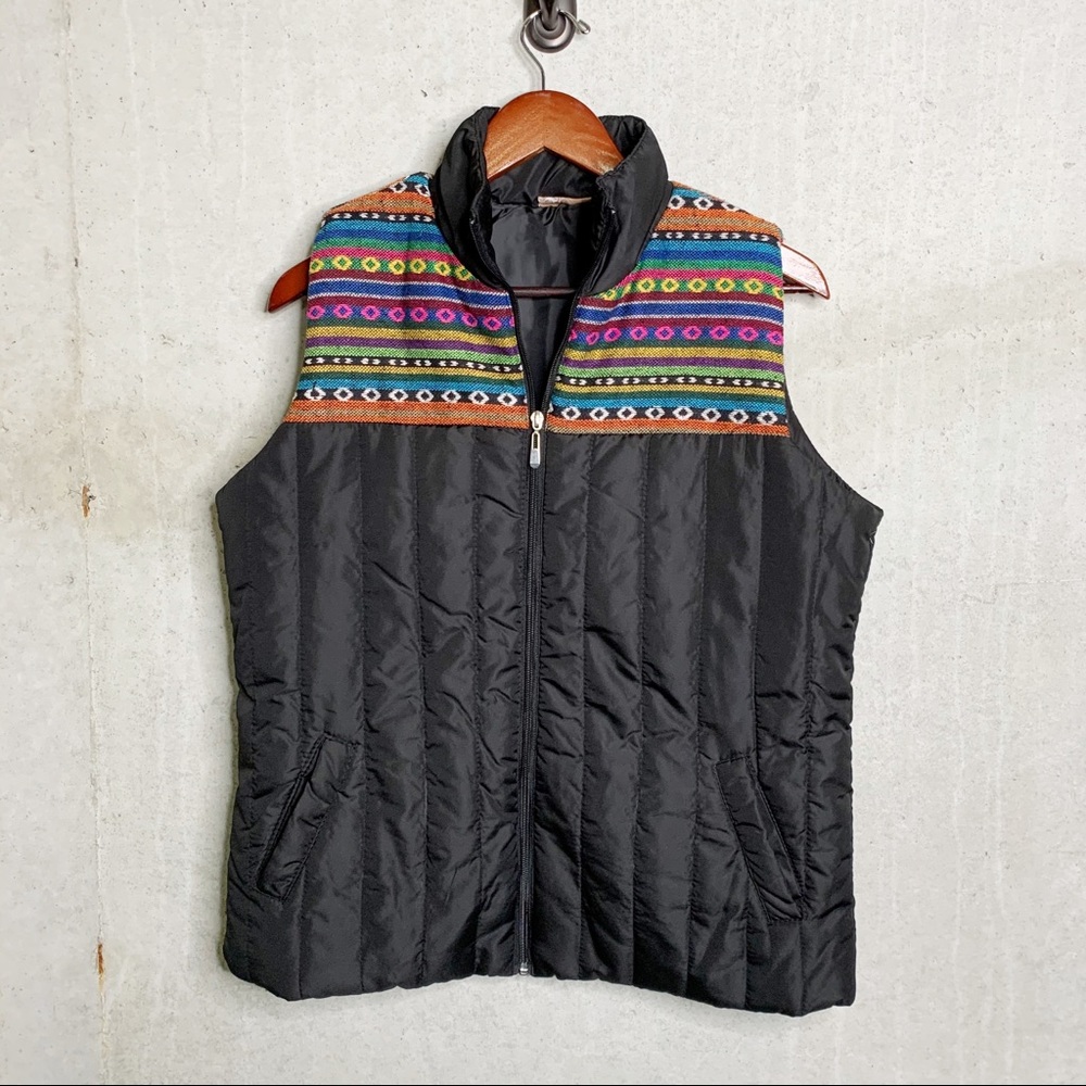Fresh black embroidered puffer vest size L